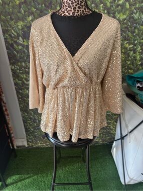 Gold Sequin Wrap Peplum Top 92